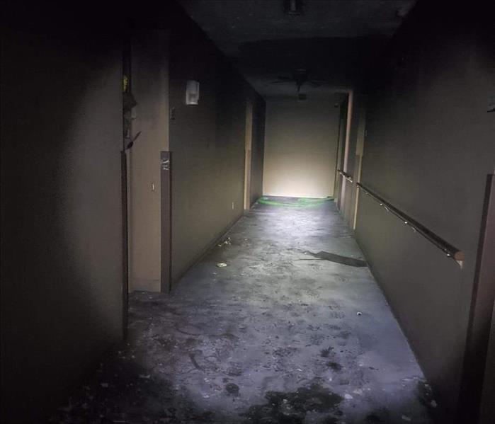 Fire damage cleaned up in hallway