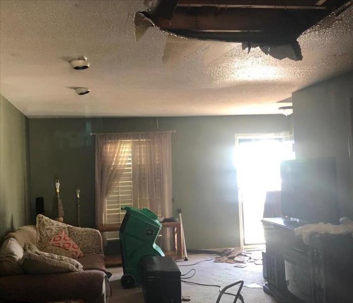 Ceiling collapse due to fire damage 